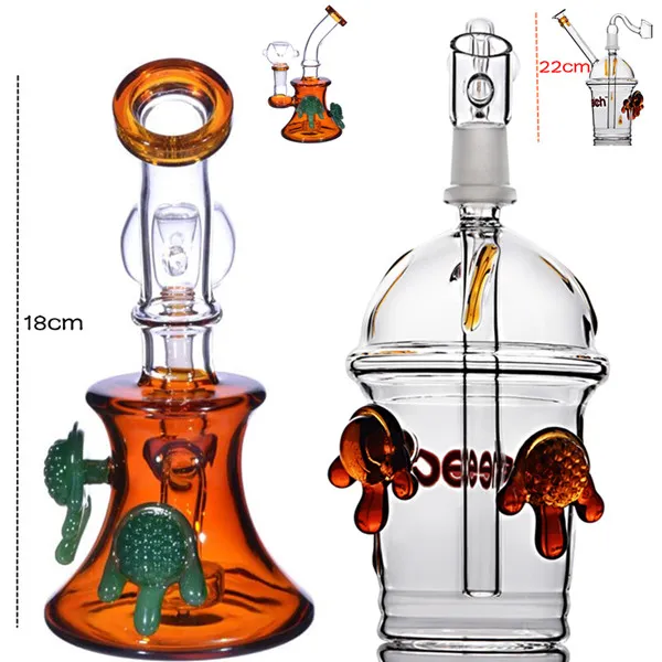 Deux types de narguilés décoration de tortue grily mignonne dab plates-formes pétrolières bongs d'eau en verre 14,4 mm tuyaux de barboteur de shisha