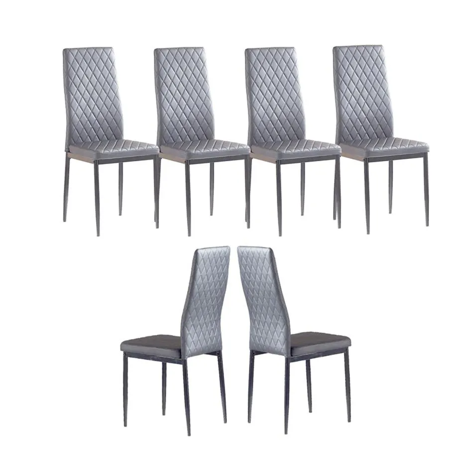 Us Stock Kitchen Furniture Light Gray Modern Minimalist Dining Chair Fireproof Leather Sprayed Metal Pipe Diamond Grid Pattern Res327v