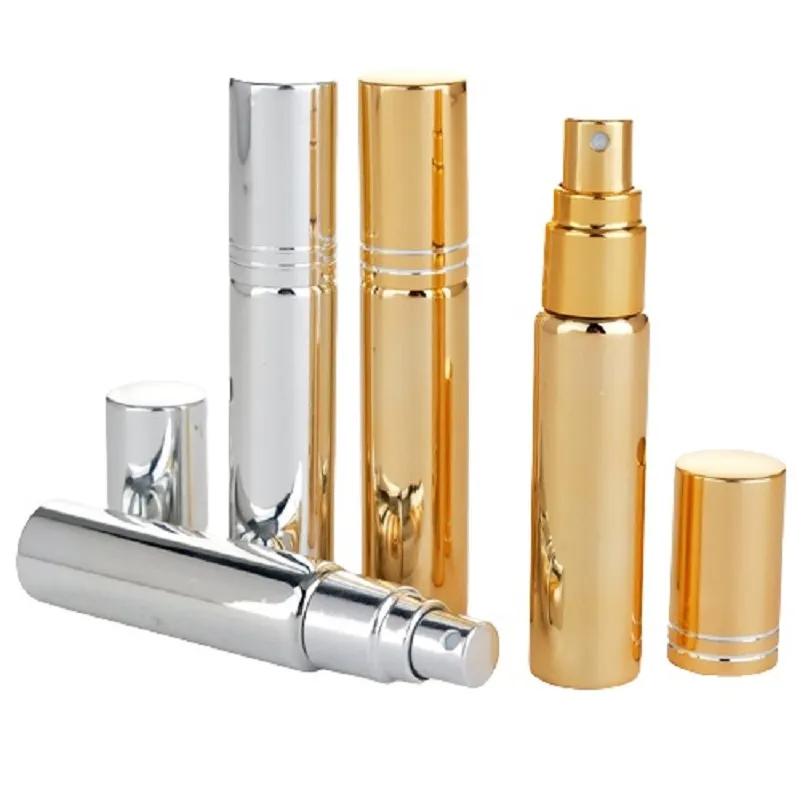 Glass Perfume Bottle UV Spray Pump Atomizer 5ml 10ml Gold Silver Black Portable Travel Cosmetic Packaging Parfum Refillable Sample Vials