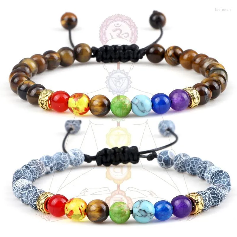 Strands z koralikami 7 Bracelarii czakra mężczyźni 6 mm reiki leczenie koralika Budda Bransoletka Bransoletka Tiger Kamienne Agates Banles Kobiet nadgarstka żydowca lars22