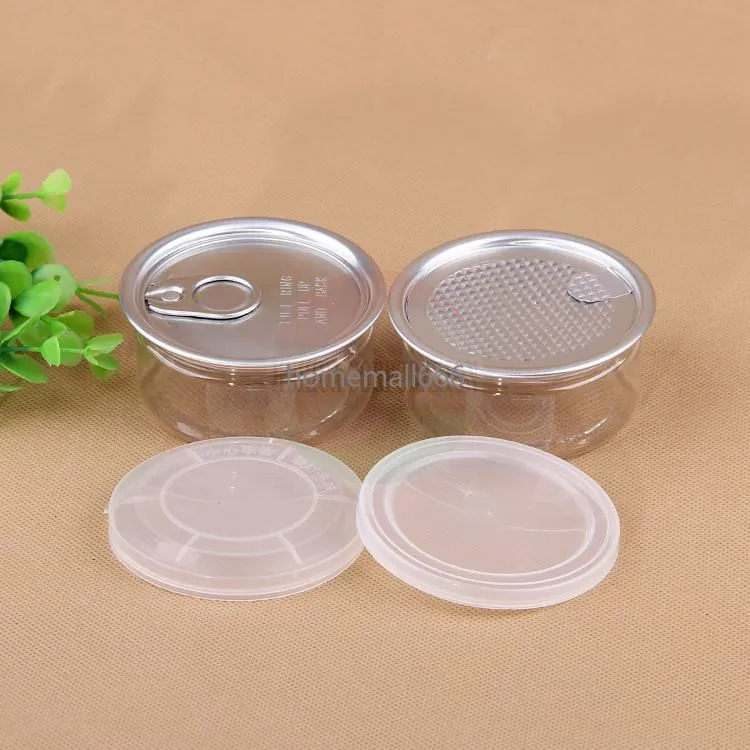 clear plastic jar PET with metal lid airtight tin Can pull ring bho oi Concentrate Container food Herb Storage 100ML AA