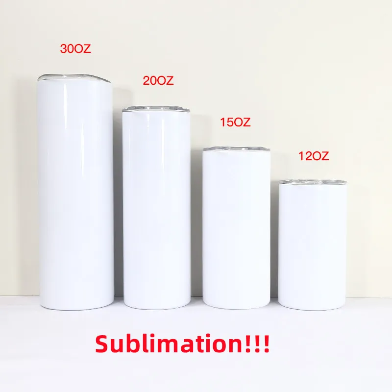 12oz Sublimation Straight Tumbler Blank Stainless Steel Tumbler DIY Straight Cups skinny tumbler Beer Coffee Mugs NEW