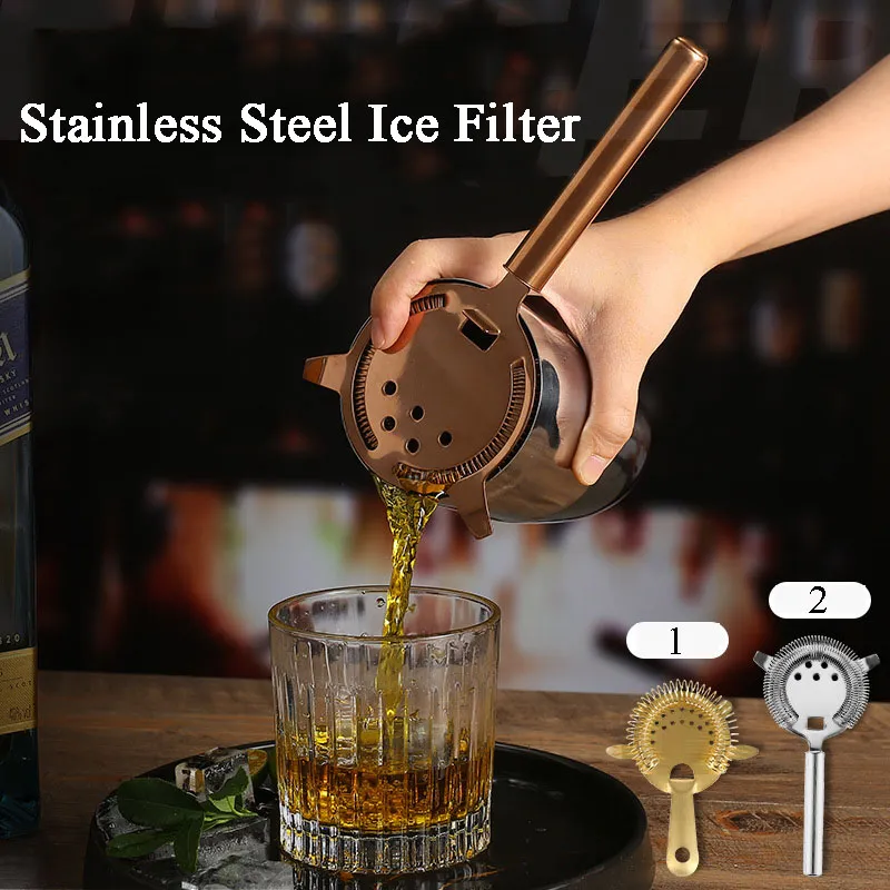 Barprodukter Rostfritt stål Cocktailsil Rose Gold Shaker Mesh Mixed Drink Ice Cube Silar Bartending Ice Separator Barware Tool LT0124