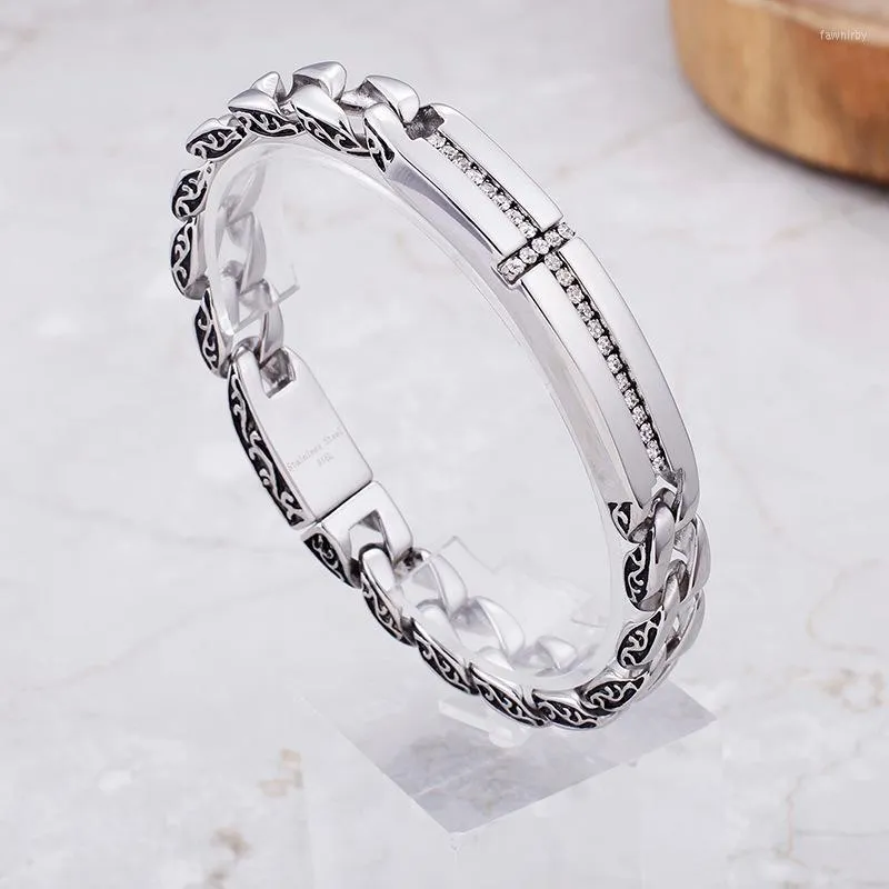 Chaîne à maillons européenne et américaine en acier titane croix diamant Bracelet hommes personnalité tendance inoxydable rétro bijoux Fawn22