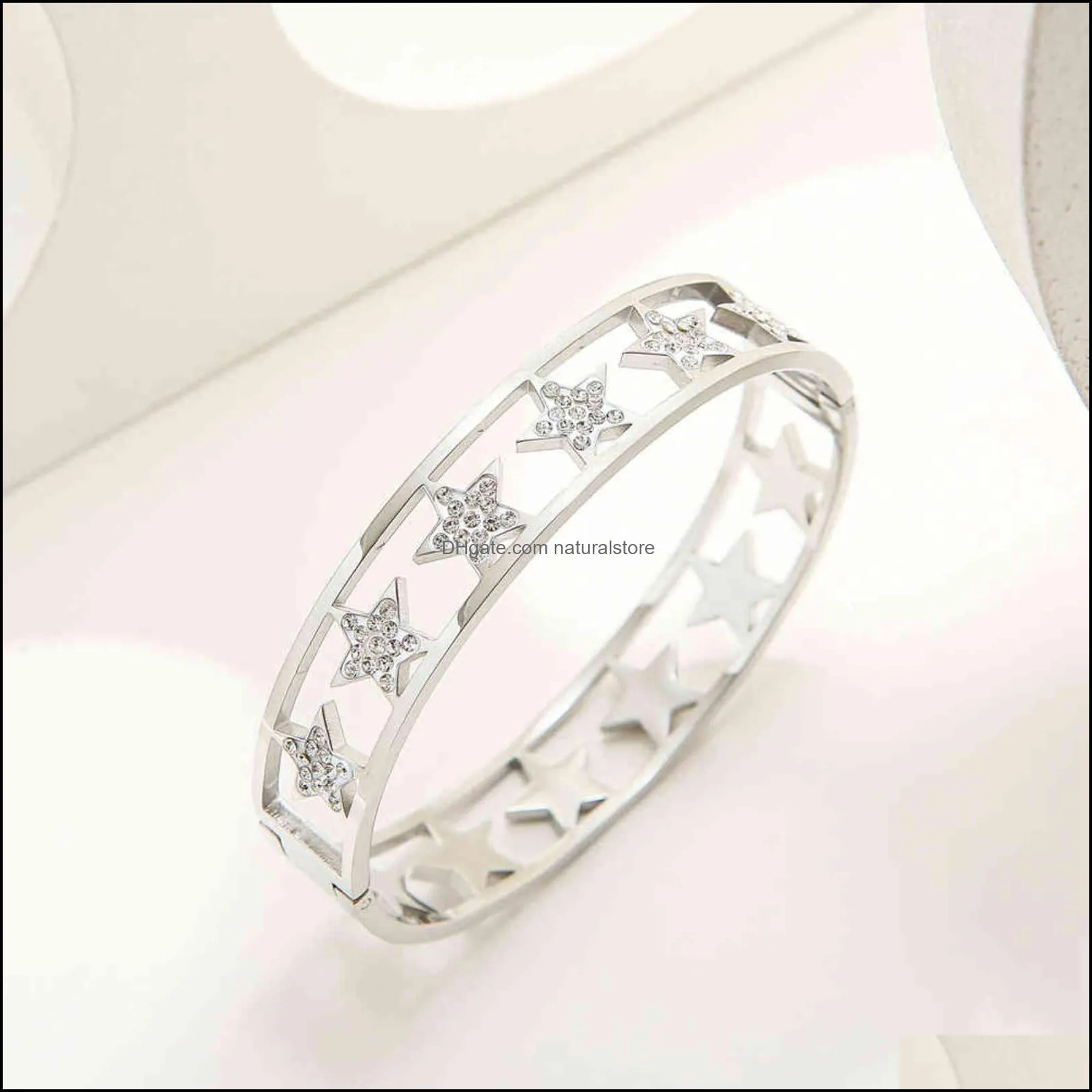 stainless steel bangles bracelet on hand for women gift jewelry rhinestone stars charm luxury hard 2021 new design