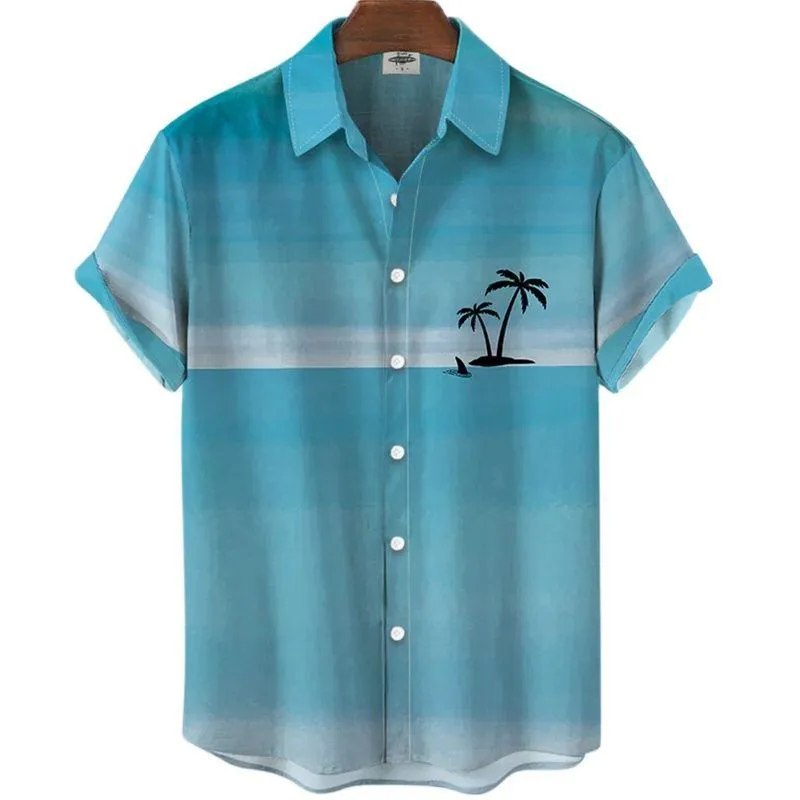 Men's Dress Shirts Summer Men's Coconut Tree Print Fashion Simple Breathable Short Sleeve Clothing Tops Beach Hawaiian ShirtsMen's