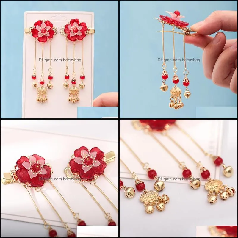 forseven retro chinese hairpins for women girls hanfu dress step shake tassel pendant flower hair clips headpieces hair jewelry