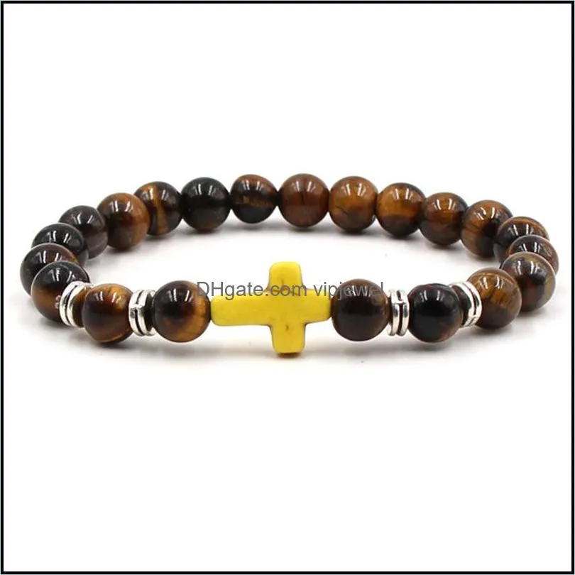 cross men bracelet for women luxury jewelry beaded bracelet tiger eye stone bracelets vipjewel