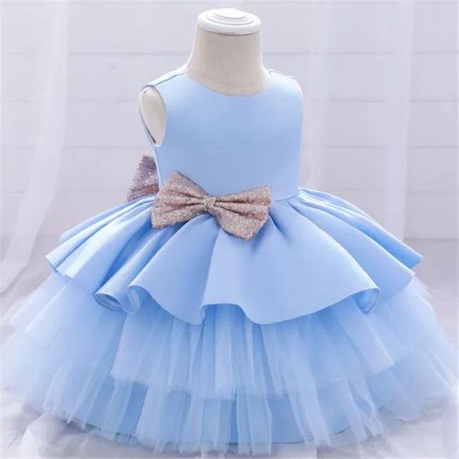 2022 Kinderen Girls Jurken Baby Princess Ball Jurk Toddler Girls Birthday Party Doop jurk kinderen pailletten boogjurk