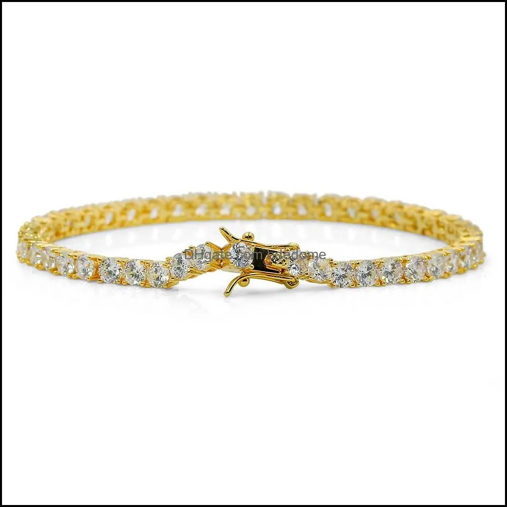 5mm 4mm 3mm Iced Out Diamond Tennis Bracelet Zirconia Triple Lock Hiphop Jewelry 1 Row Cubic Mens Bracelets