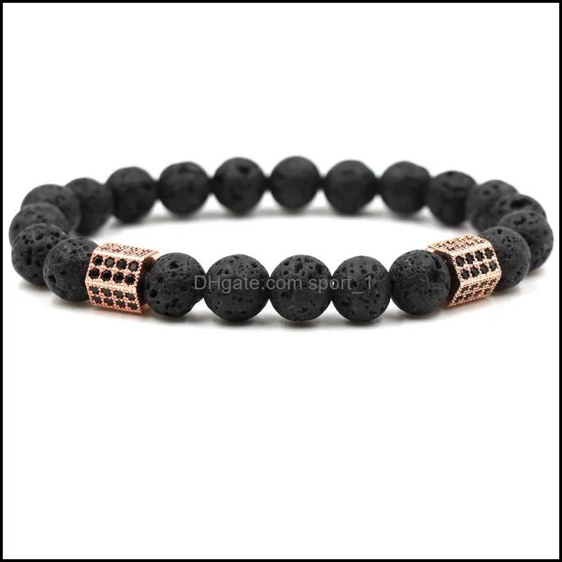 lava bead bracelet natural stone bracelet men cz zircon charm color gun black/silver/gold bracelet