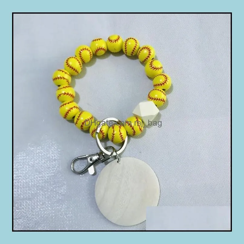 diy beaded bracelet keychain pendant party favor sports ball soccer baseball basketball wooden bead bracelet sn4475