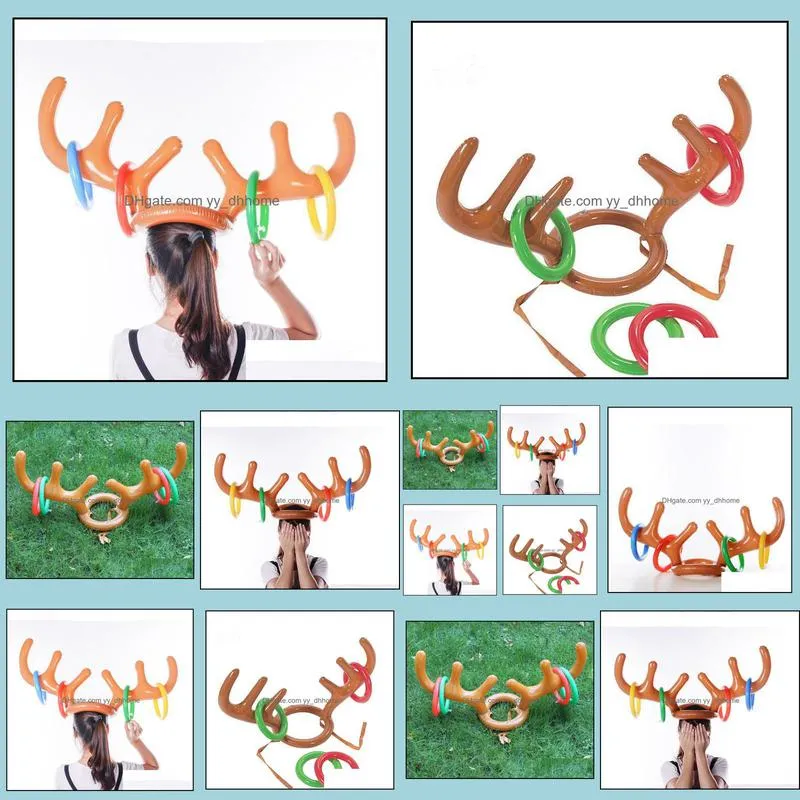 200pcs funny reindeer antler hat ring toss christmas holiday party game supplies toy children kids christmas toys sn1470