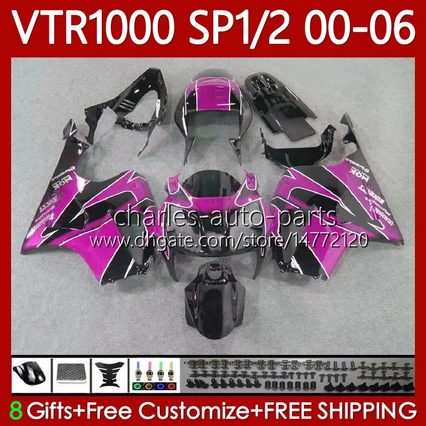 OEM Body for Honda VTR RTV 1000 VTR1000 00 01 02 03 2004 2005 2006 Kroppsarbetet 123NO.159 Rosa svart RC51 SP1 SP2 VTR-1000 2000 2001 2002 2003 04 05 06 RTV1000 00-06 FAIRING