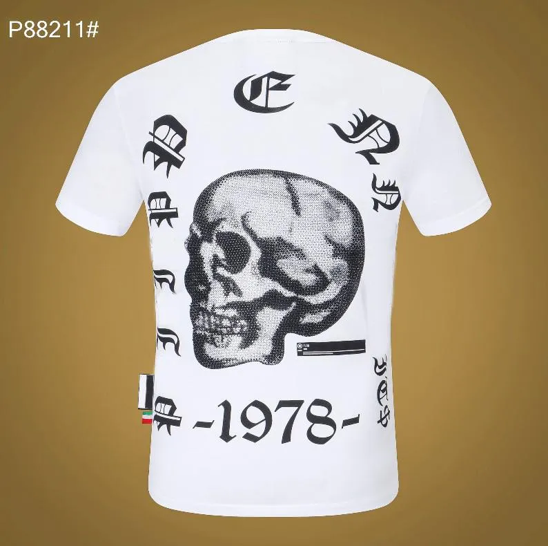 PP Повседневная мужская дизайнерская облегающая летняя рубашка со стразами и коротким рукавом с круглым вырезом, футболка с принтом черепа, топы, уличная одежда, воротник-поло