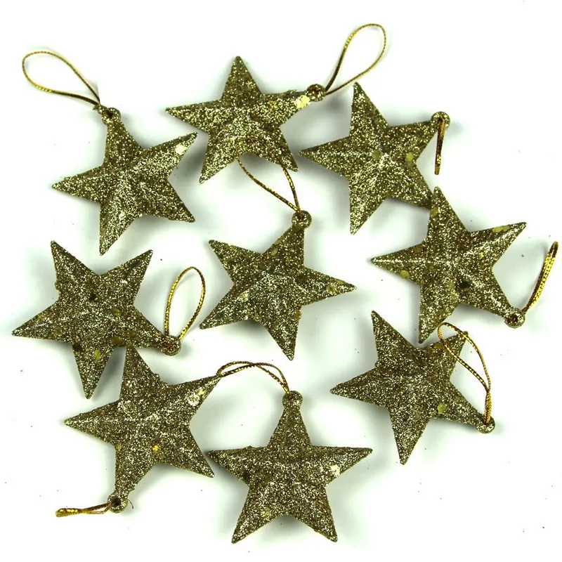 New Year Decorations 5 cm Little Stars With Sequins 9 pcsbag 4 bagslot Xmas Ornaments Gift Christmas Tree Pendant adornos 201027