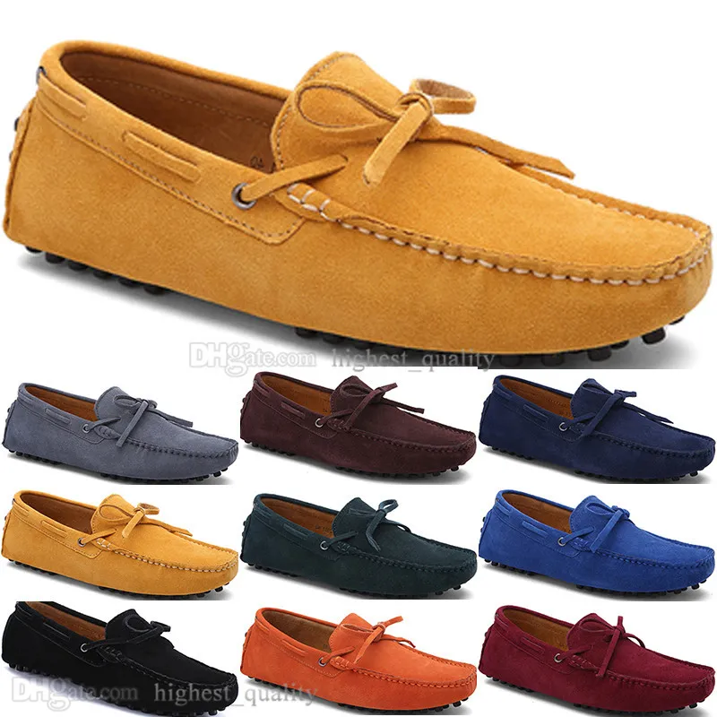 307 Nouvelle Mode Hommes Casual Chaussures En Cuir Style Britannique Printemps Couple Véritable Peas Scrub Men Drive Paresseux Couvre-chaussures Extérieur Confortable Respirant Noir Jaune