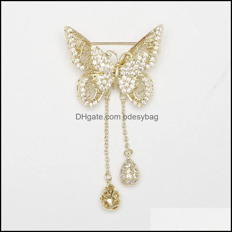 elegant butterfly female cute creative inlaid zircon hollow tassel lapel lady brooch pin