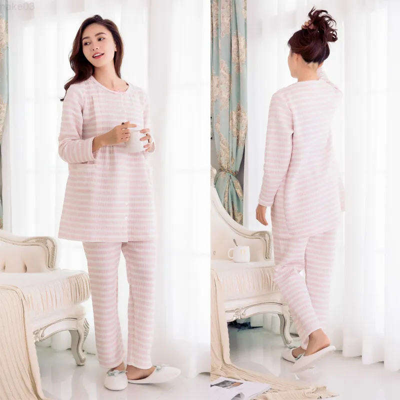 Sleep Lounge Maternity Breastfeeding Long Sleeve Pyjamas Set Women Pre J220823