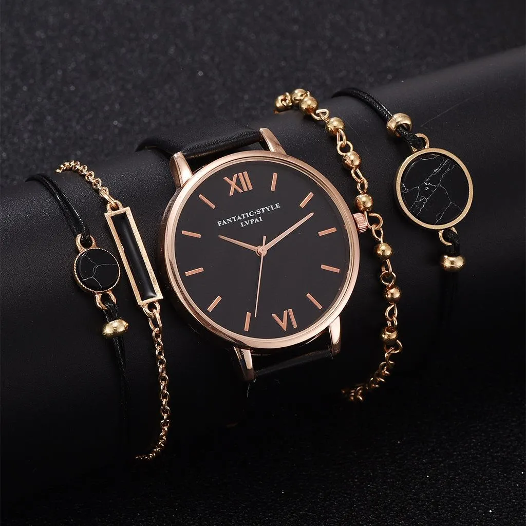 Enkel klockuppsättning kvartstrend pu strap damer med armband seoras reloj de moda
