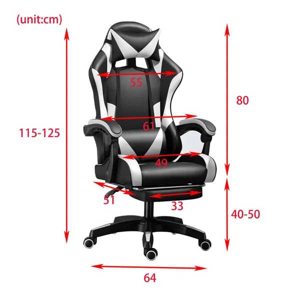 Muebles Silla para juegos de PU reclinable giratoria con respaldo ajustable y altura del asiento reposapiés con respaldo alto 360 ° adecuada para oficina