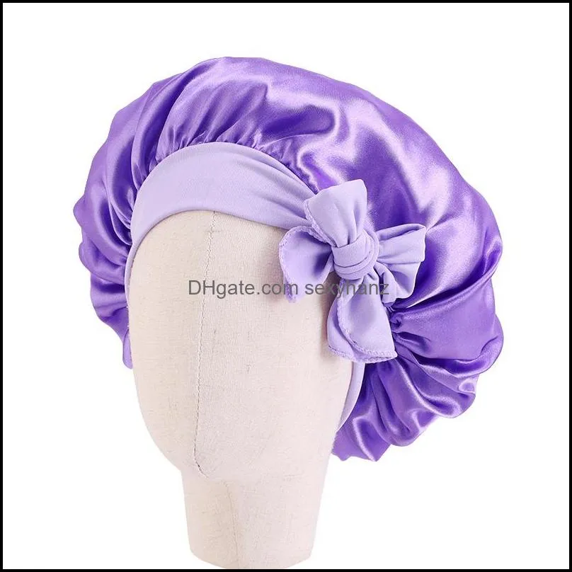 solid color satin bowknots sleep caps bonnet for kids children girl headwrap night hat hair care fashion headwear