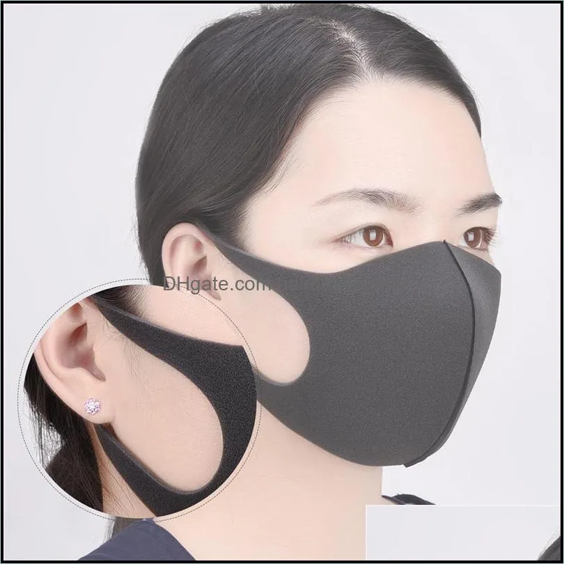 3 pcs black mouth mask breathable unisex sponge face mask reusable anti pollution face shield wind proof mouth cover