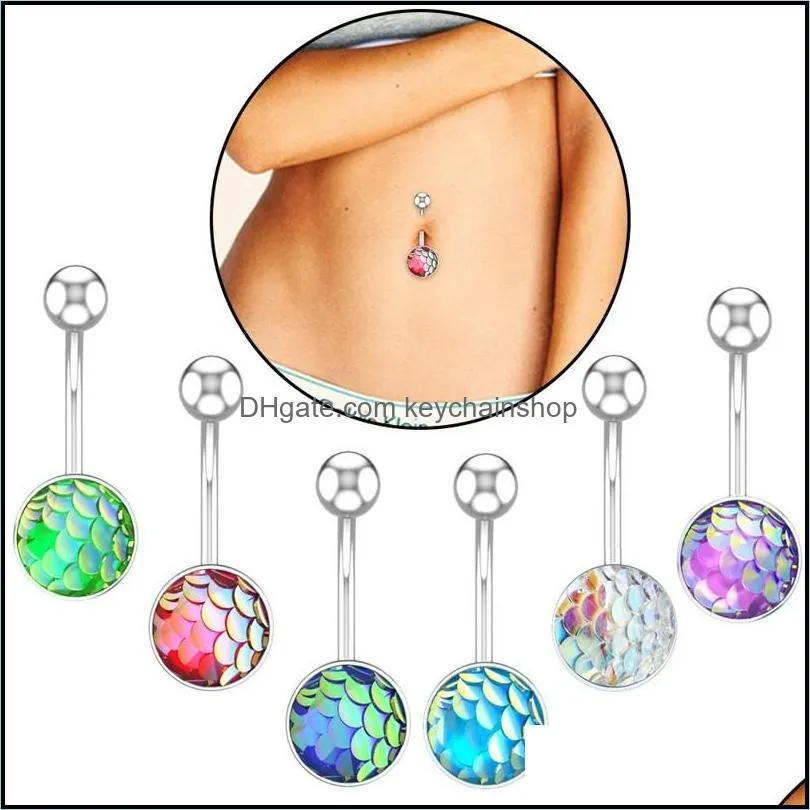Navel Bell Button Rings Body Jewelry Belly Ring Creative Fish Scale Piercing Drop Delivery 2021 Dhes6