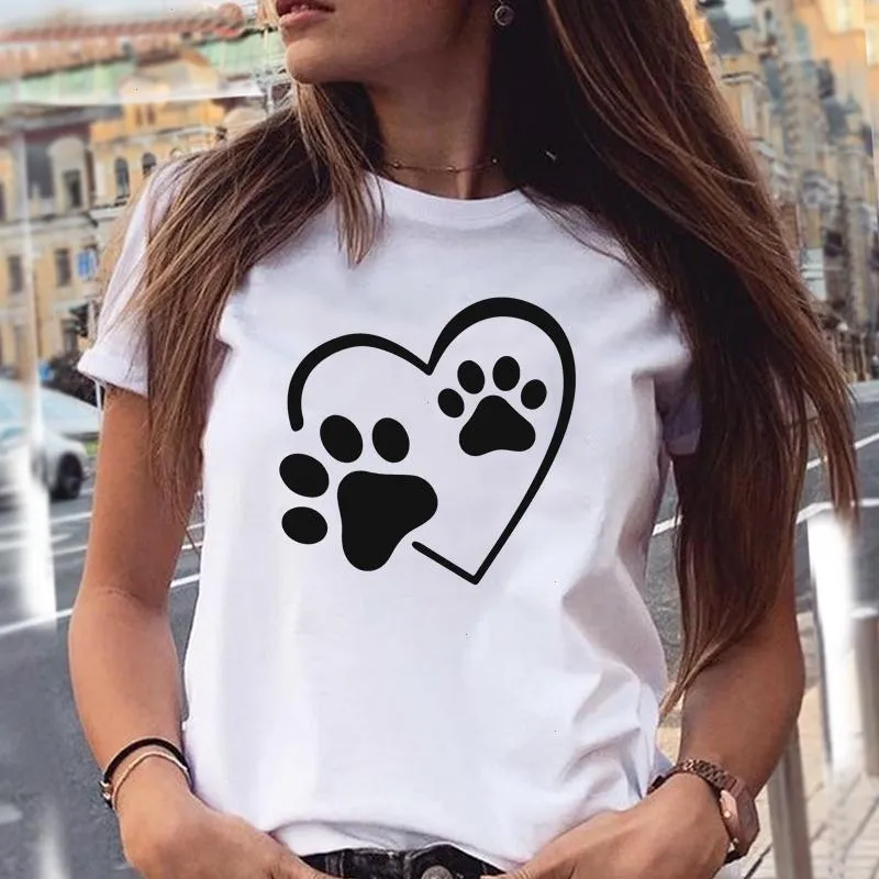 Kadın T-Shirts Aşk trend tarzı tişört köpek pençe karikatür hayvan evcil hayvan 90'lar yaz grafik kadın şık en iyi kız tişört