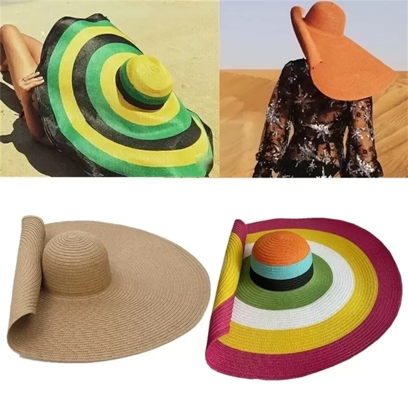 قبعات كبيرة الحجم بعرض 25 سم للنساء الفتيات شاطئ شرق الشمس القبعات الصيف قابلة للطي قش قابلة