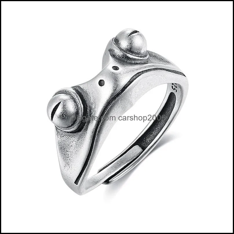 GOMAYA 925 Sterling Silver Vintage Frog Ring Cute Creative Animal Unisex Red Garnet Stone Adjustable Man Rings Fine Jewelry Gift 432