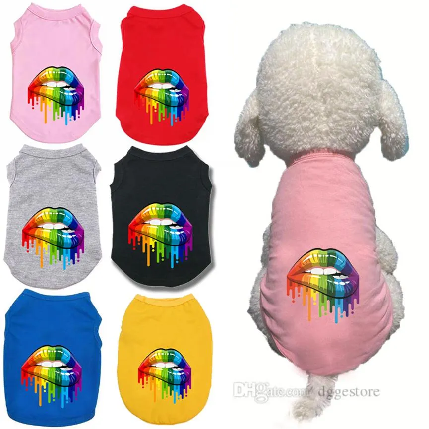 Chemise pour animaux de compagnie Rainbow Red Lips Cool Puppy Gilets Vêtements pour chiens Impression par sublimation Été Animaux T-shirt Vêtements doux et respirants pour Small2381
