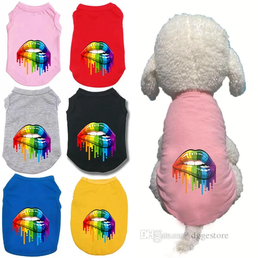 Camicia per animali Arcobaleno Labbra rosse Fresco Gilet per cuccioli Abbigliamento per cani Stampa a sublimazione T-shirt estiva per animali domestici Abiti morbidi e traspiranti per piccoli2381