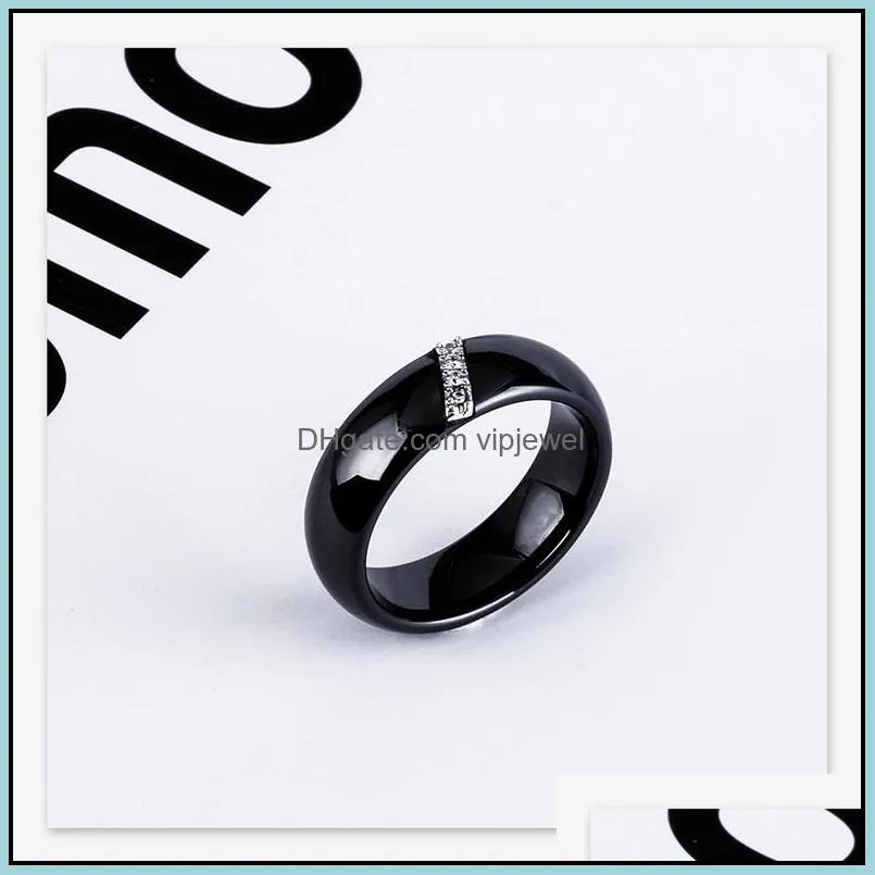 Fashion Rings Jewelry 2019 New Elegant Black White Ceramic Band Rings Wholesale Stainless Steel Zircon Micro Pave Women Finger Rings