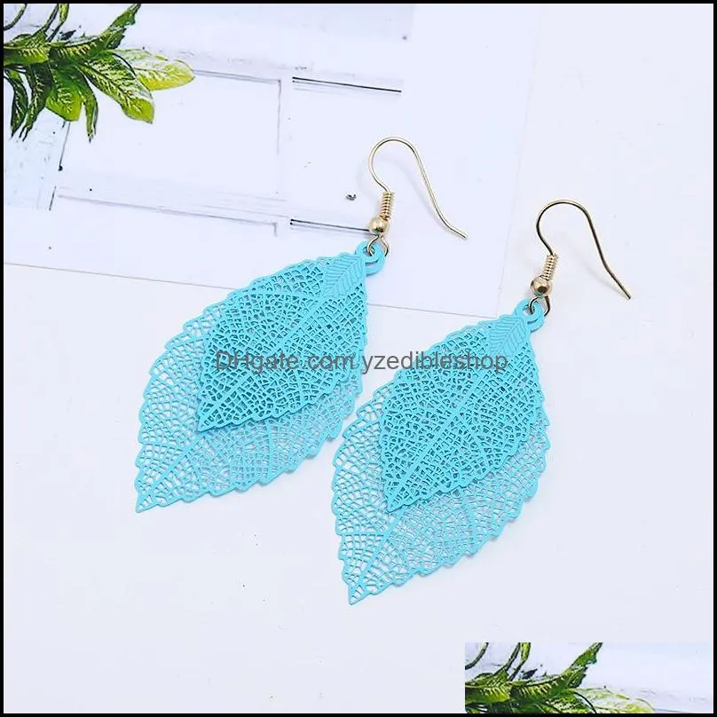Isang Fashion Long Hoop Earrings Unique Gradient Color Natural Real Leaf Big Earrings For Women Fine Jewelry Gift pendientes