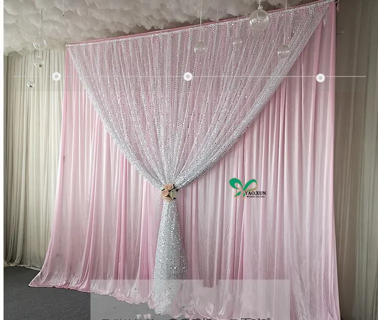 Dekoracja imprezy 2M Srebrna cekinowa z różowym nieba niebieskim kolorowym kolorem jedwabny tła kurtyna ślubna party
