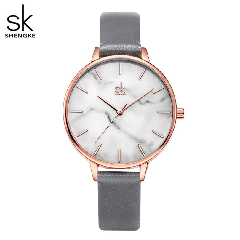 Shengke Emerald Dial Femmes Montre Rosegold En Acier Inoxydable Bande Montre Marbre Surface Reloj Mujer Nouvelle Marque Originale Montre forGirl 201123