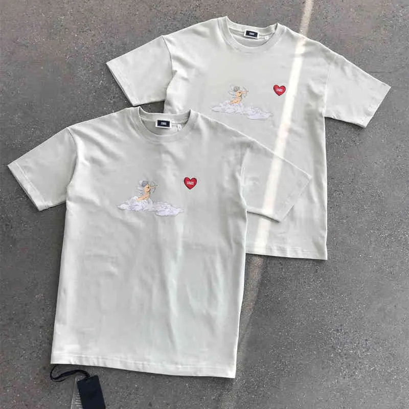 Одежда футболка 2021ss Kith Cupid Мужчины Женщины Высококачественная футболка с сердцем Купидона Топы из плотной ткани с короткими рукавами внутри бирки Label5vng