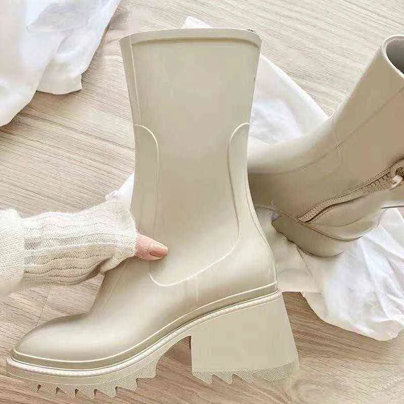 Bootssquare Toe Rain Boots для женщин Короткая каблука толстая подошва сапоги дизайнер chelsea boots Ladies Rubber Boot Shoes wember g220813