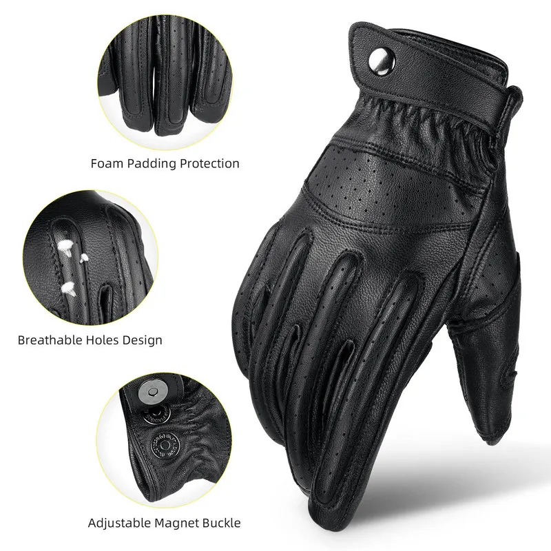 OZERO Mens Touch Screen Leather Motorcycle Glove Outdoor Sport Full