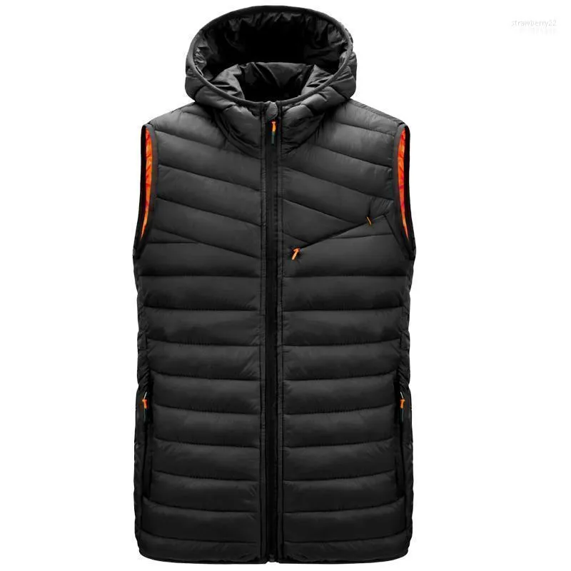 Men's Vests Vest 2022 Winter Down Casual Waistcoat Men Light Sleeveless Jacket Plus Size 4XL Warm Hooded Overcoats1 Stra22