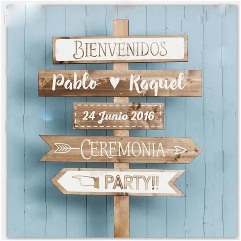 Binidos Nazwa i data ceremonii impreza hiszpańska deska weselna dekoracje dekoracje znak recepcji zdejmowane winylowe naklejki ścienne HY2227 220613