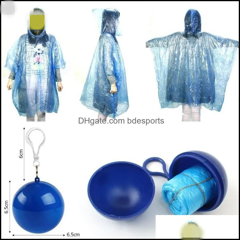 Disposable Raincoat Plastic Ball Key Chain Portable Spherical Case Traveling Hiking Camping Raincoats