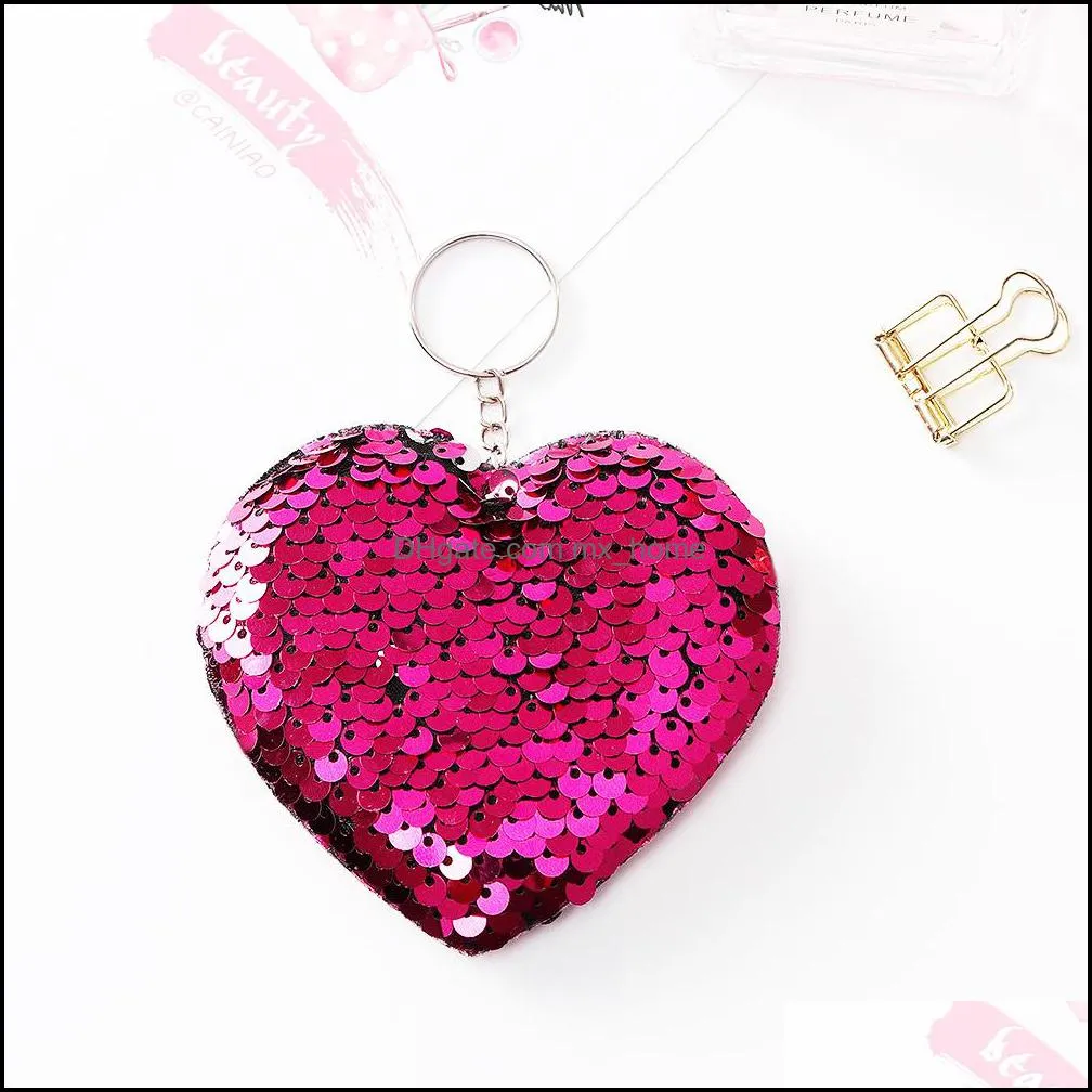 jewelry girls love heart sequin keychain glitter keyring ladies bag pendant keychains cartoon accessories z5572