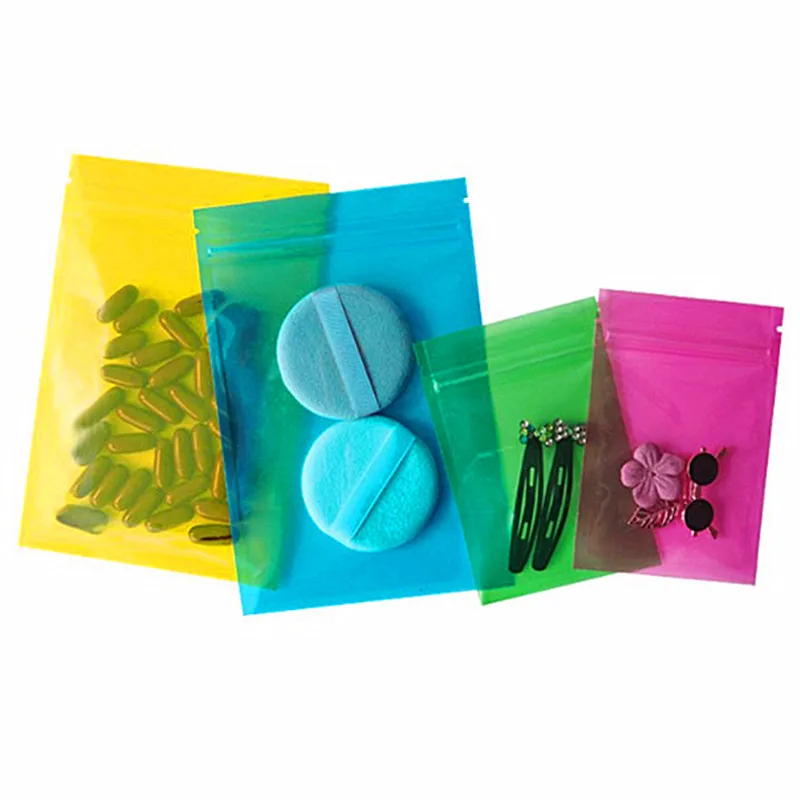 100pcs Flat Bottom Clear Plastic Zip Lock Packaging Bag Resealable Snack Powder Tea Beans Seeds Jewelry Heat Sealing Zipper Gift Storage Pouches