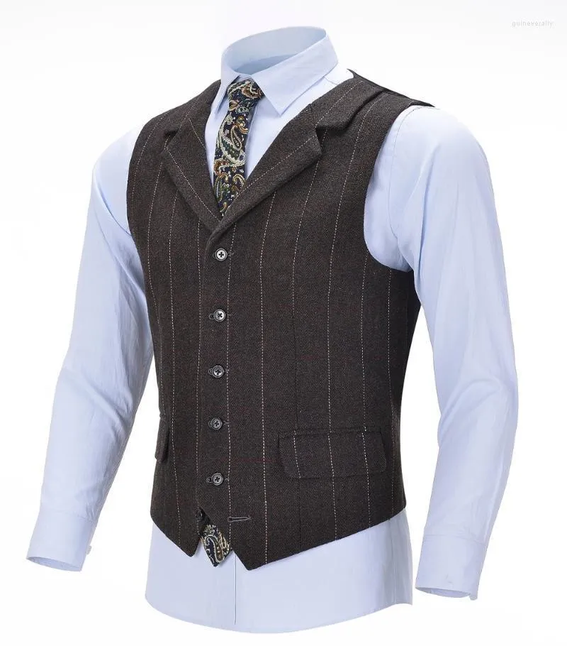 Men's Vests Business Vest Wool Notch Plaid Slim Fit Herringbone Grey Cotton Suit Waistcoat For Wedding Formal Groomsmen Guin22