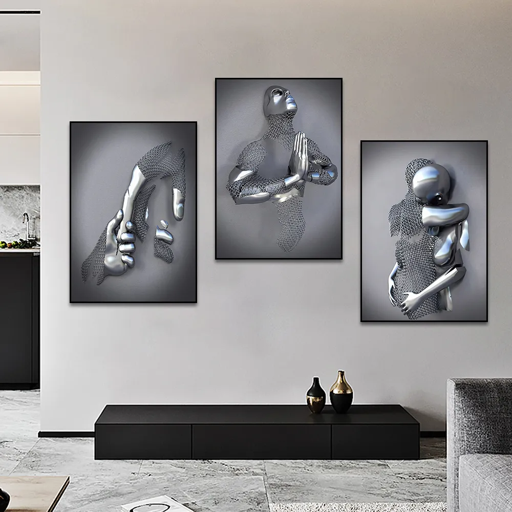 Wall Decor Modern Metal Figure Statue Art Canvas Painting Romantic Abstract Posters and Prints Wall Pictures for Living Room Bedroom