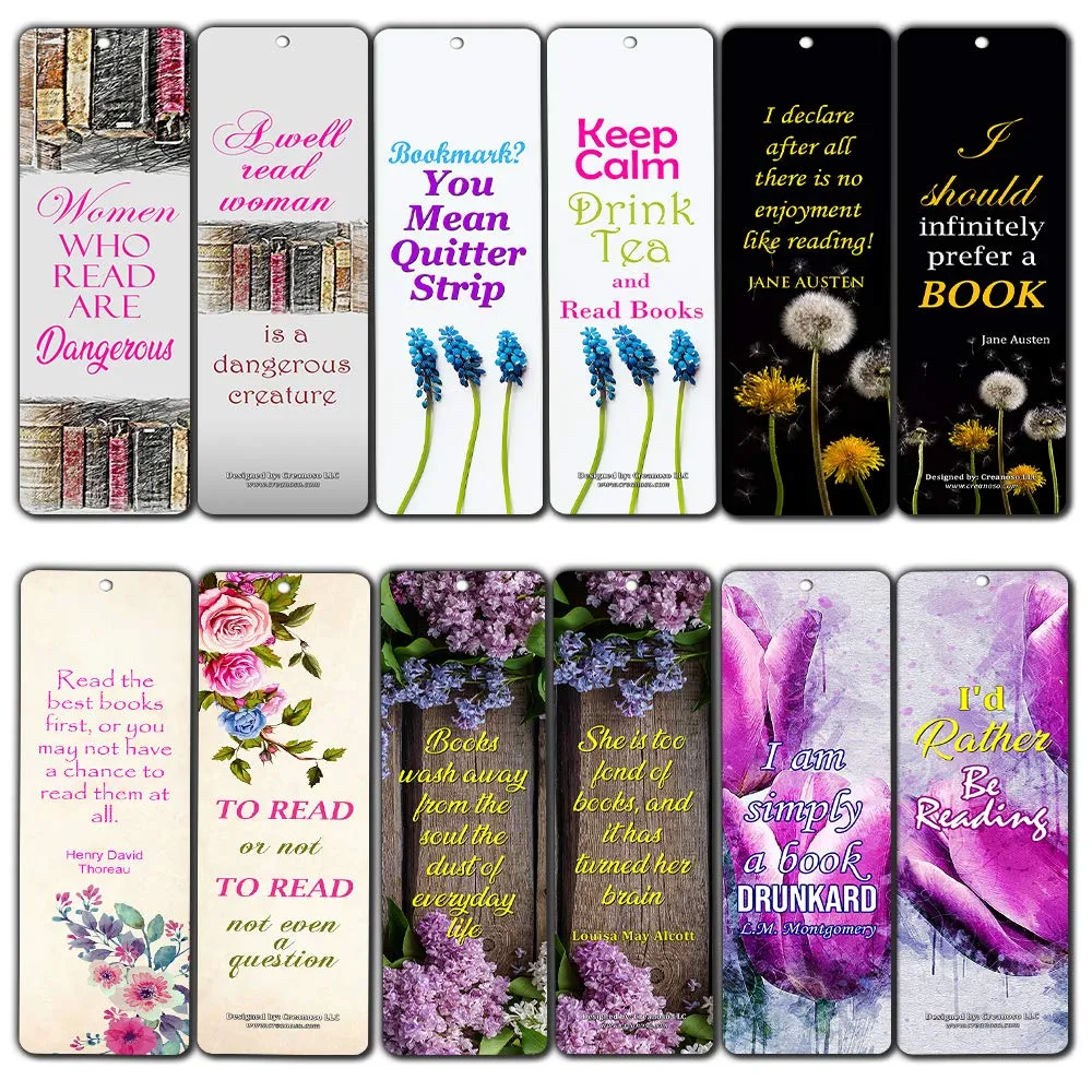 Bookmark Bookmarks for Books Women 12pack Inspirant Floral Reading Word Sayings Citations Mesdames Wife Girls Six BK Assortid Designs Amwby
