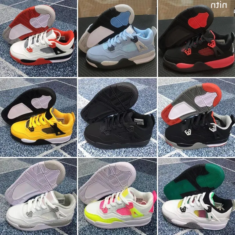 Top qualité 2022 enfants chaussures de sport 4s enfants basket-ball loup gris enfant en bas âge Sport baskets pour garçon fille taille 28-35