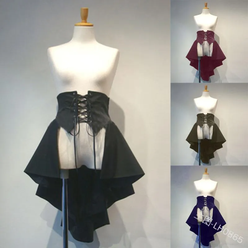 Spódnice gotycka lolita spódnica dla kobiet klasyczne marszczyki High Rise plisowane A-Line Medieval Corset Lacing Black Princess 5xlskirts